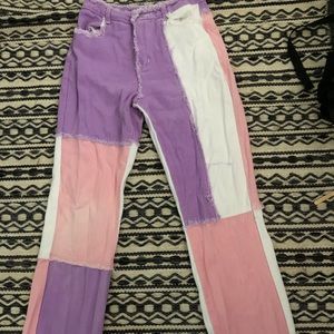 Jaded London knock off pink and purple patchwork Jean